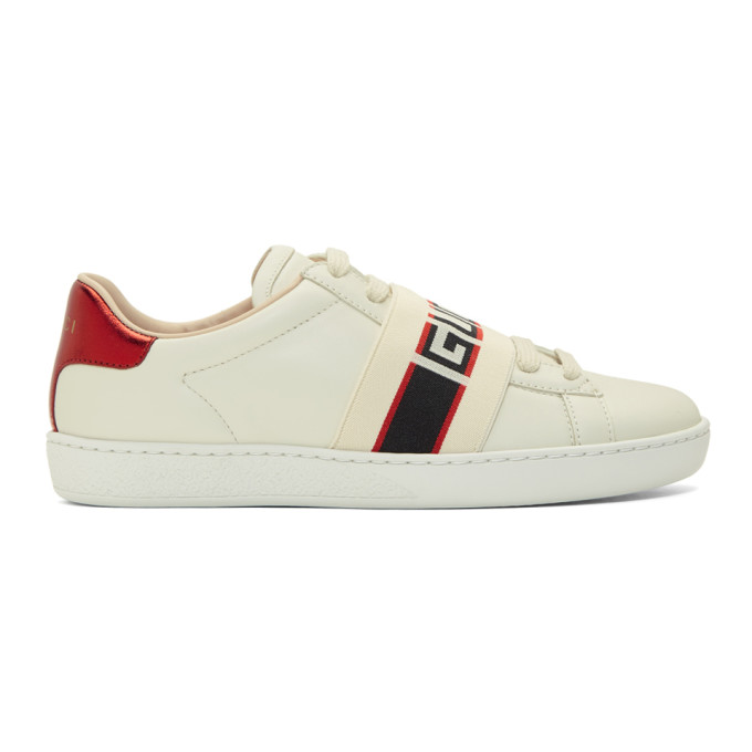 Gucci White Elastic Band New Ace Sneakers