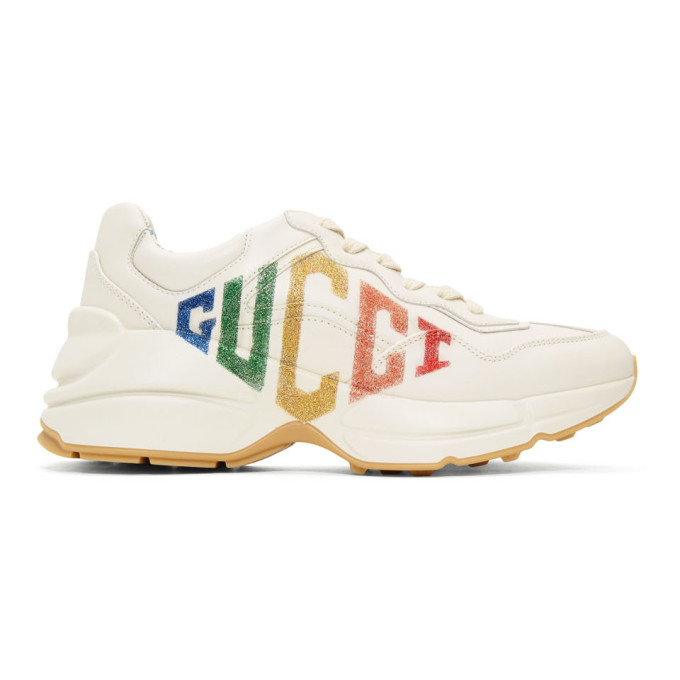 Gucci White Glitter Logo Rhyton Sneakers