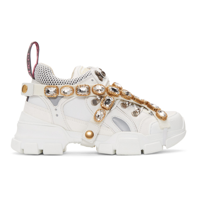 Gucci Flashtrek Embellished Logo-Embossed Leather, Suede And Mesh ...