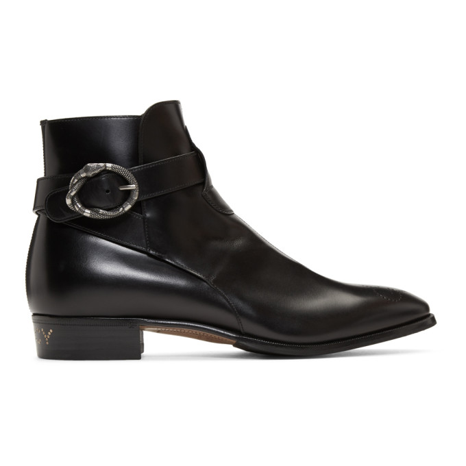 Gucci Black Side Buckle 'Guccy' Plata Boots