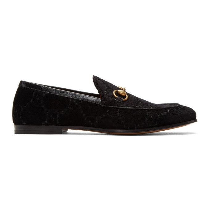 Gucci Black Velvet Jordaan GG Loafers