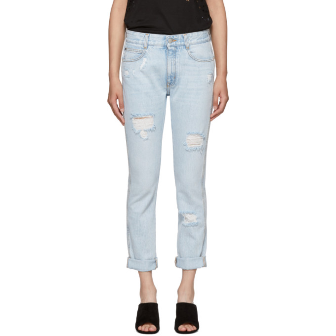 STELLA MCCARTNEY STELLA MCCARTNEY BLUE DISTRESSED SKINNY BOYFRIEND JEANS