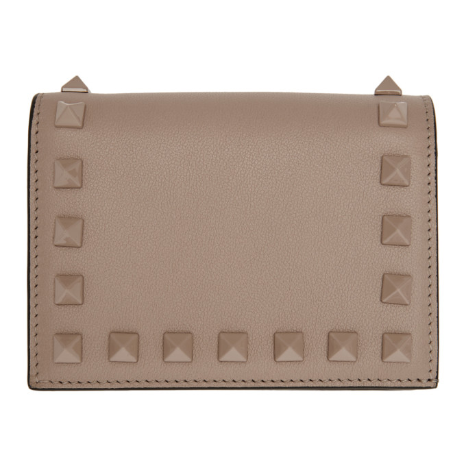 VALENTINO GARAVANI VALENTINO PINK VALENTINO GARAVANI SMALL ROCKSTUD FRENCH FLAP WALLET