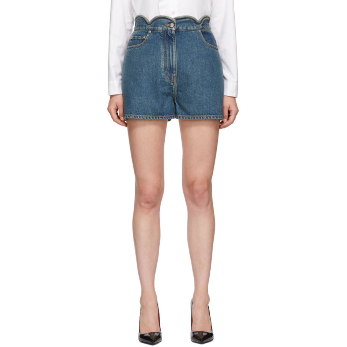 Valentino Short en denim a bord festonne bleu