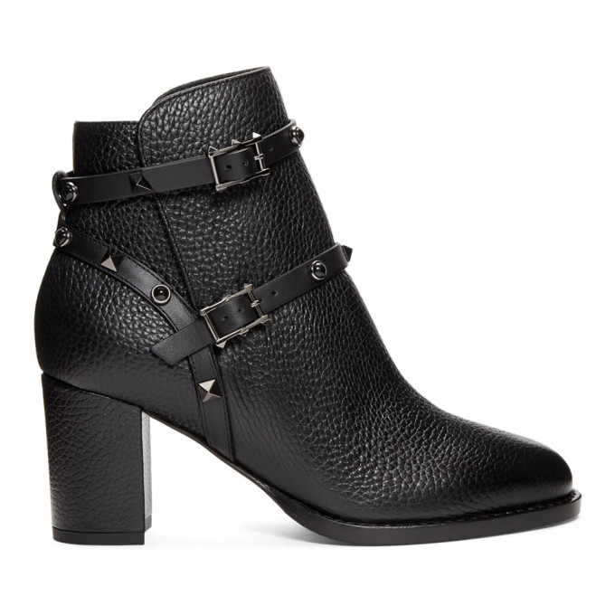 Valentino Black Valentino Garavani Rockstud Block Heel Ankle Boots