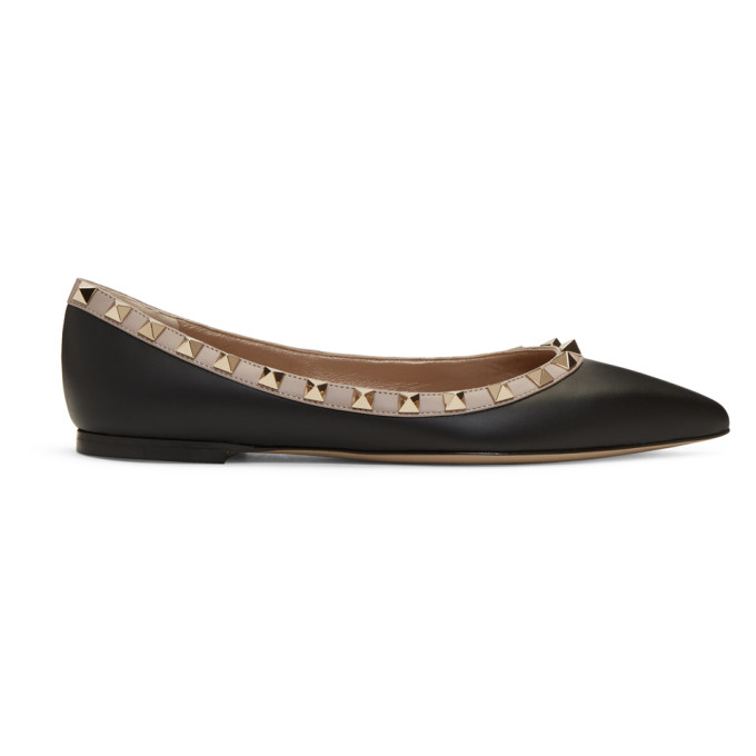 Valentino Black Valentino Garavani Smooth Rockstud Ballerina Flats