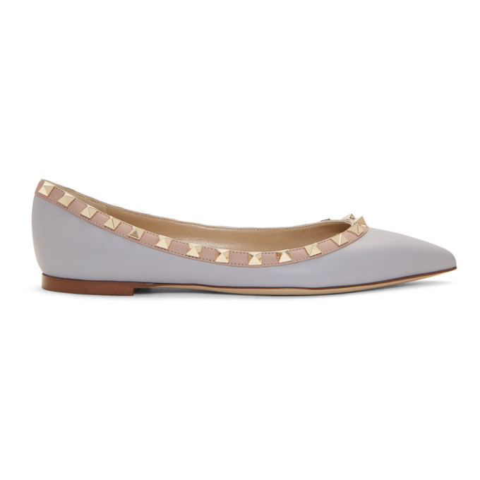 Valentino Grey Valentino Garavani Rockstud Ballerina Flats