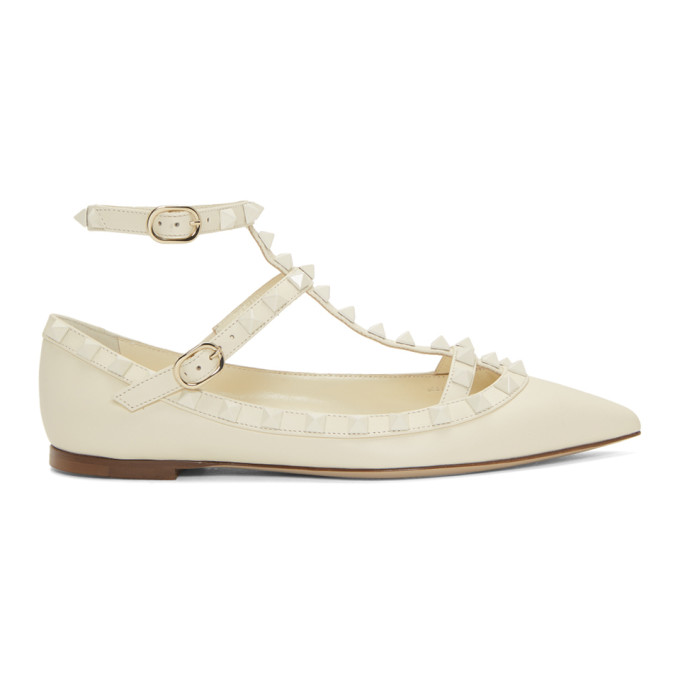 Valentino White Valentino Garavani Rockstud Ballerina Flats