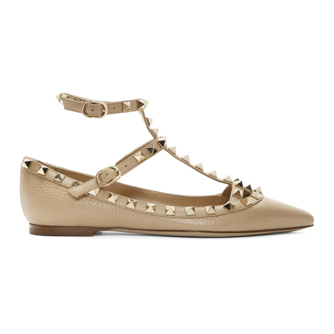 Valentino Tan Valentino Garavani Rockstud Cage Ballerina Flats