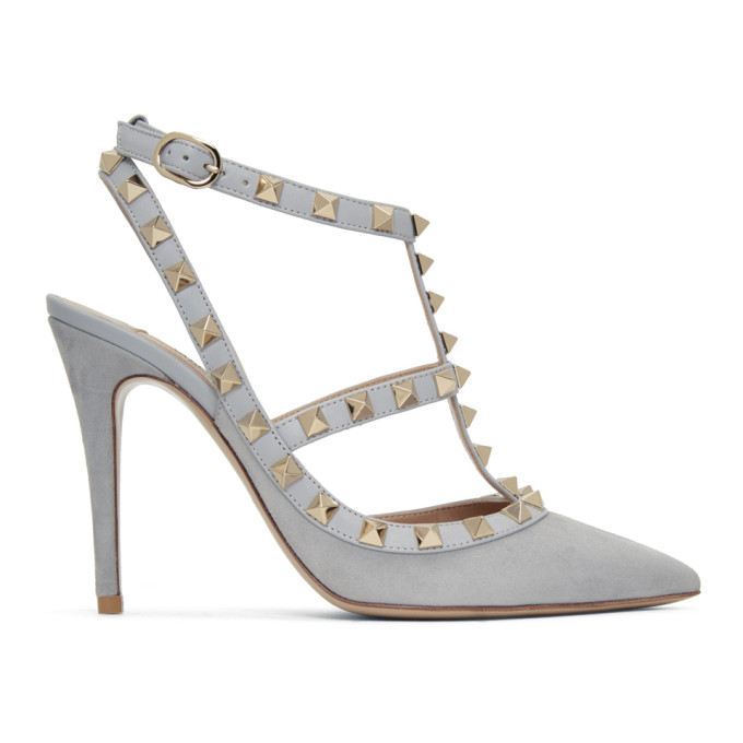 Valentino Grey Valentino Garavani Suede Rockstud Cage Heels