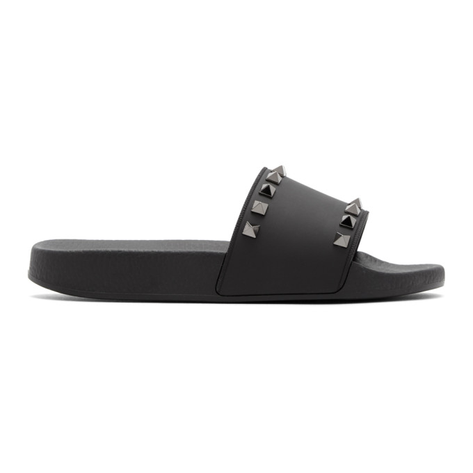 Valentino Black Valentino Garavani Rockstud Pool Slides