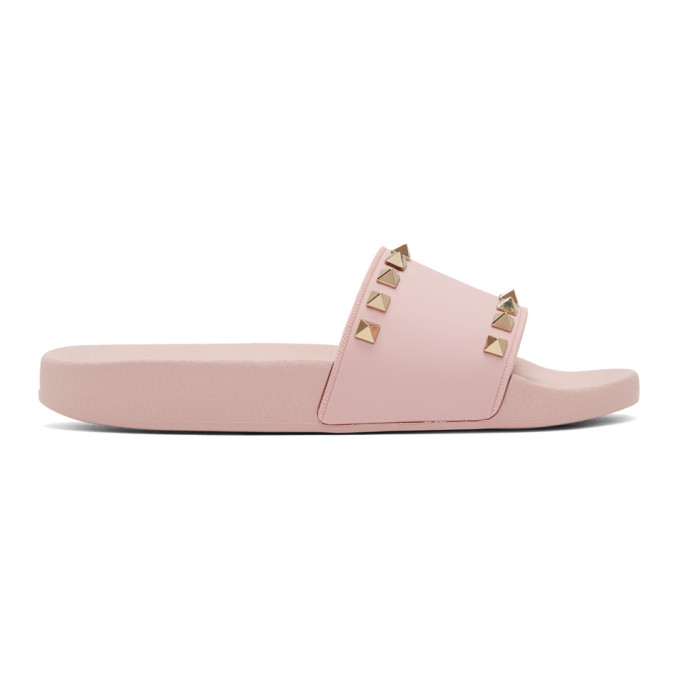 Valentino Pink Valentino Garavani Rockstud Pool Slides