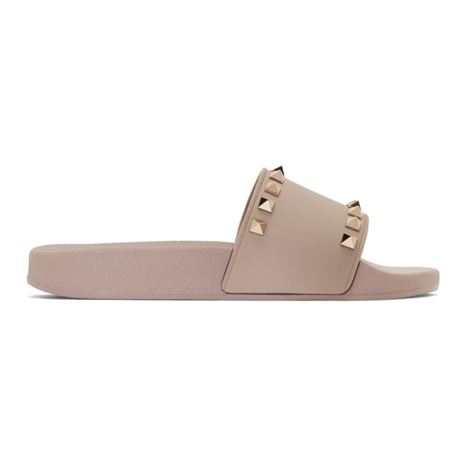 Valentino Pink Valentino Garavani Rockstud Pool Slides