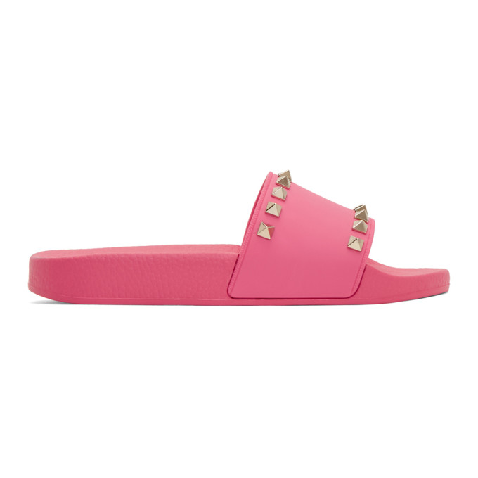 Valentino Pink Valentino Garavani Rockstud Pool Slides