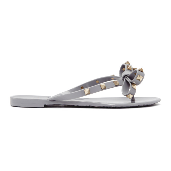 Valentino Grey Valentino Garavani Rockstud Jelly Bow Sandals