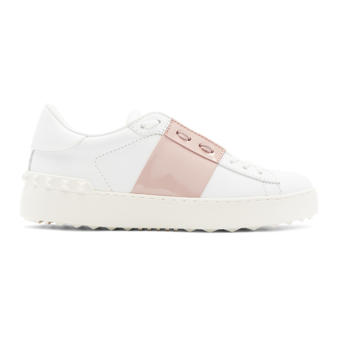 Valentino White & Pink Valentino Garavani Rockstud Open Sneakers