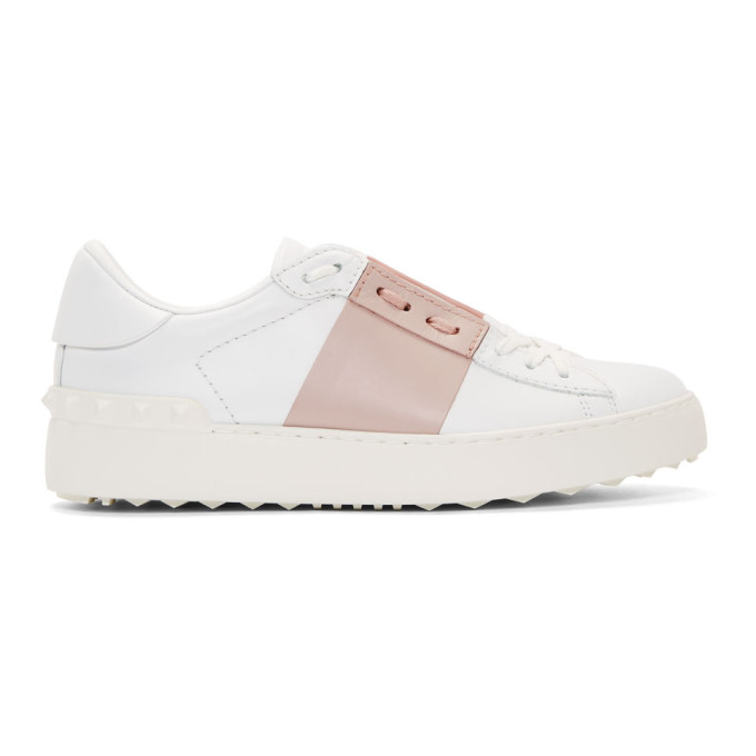 Valentino White & Pink Valentino Garavani Rockstud Open Sneakers