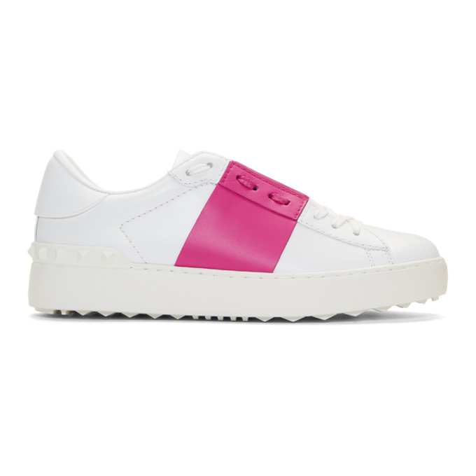 Valentino White & Pink Valentino Garavani Rockstud Open Sneakers