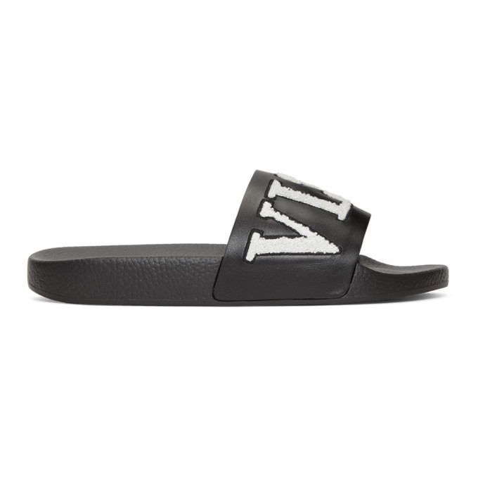 Valentino Black Valentino Garavani Leather 'VLTN' Slides