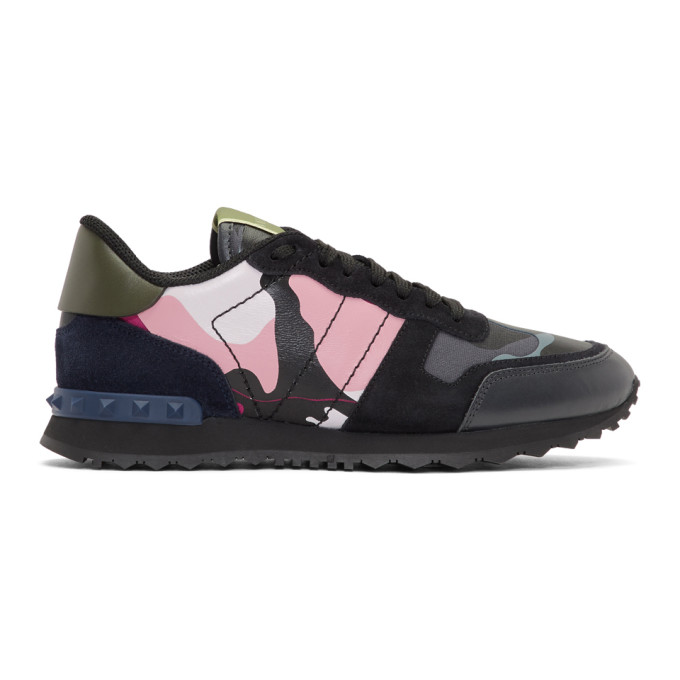 Valentino Blue & Pink Valentino Garavani Camo Rockrunner Sneakers