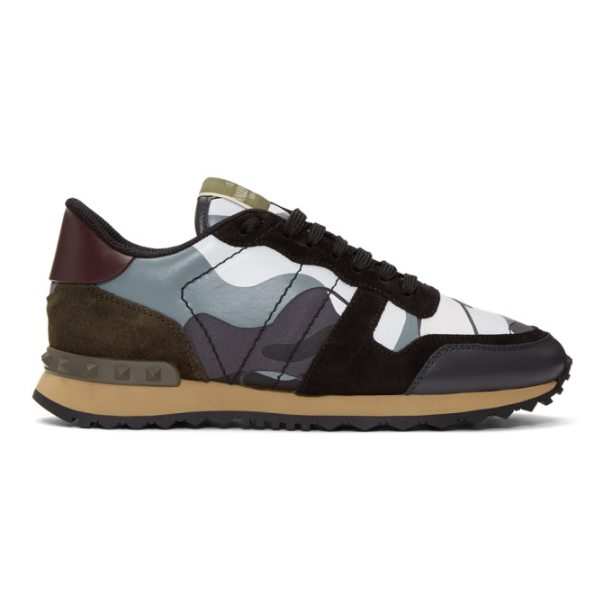 Valentino Grey Valentino Garavani Camo Rockrunner Sneakers