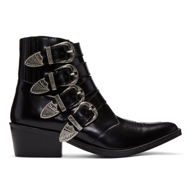 Toga Pulla Black Four Buckle Western Boots