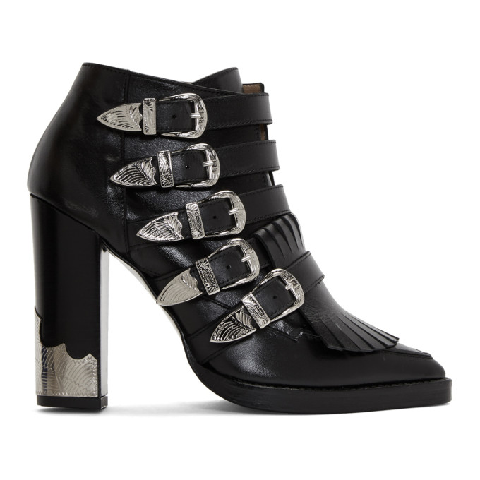 Toga Pulla Black Five-Buckle Heeled Western Boots