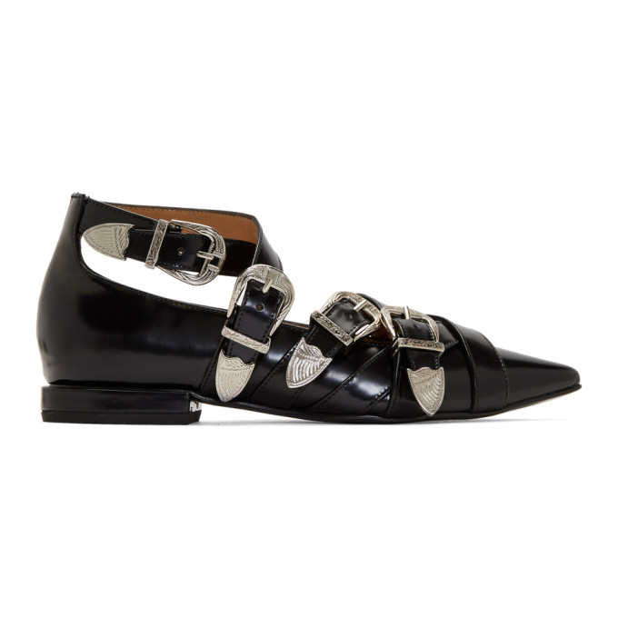 Toga Pulla Black Buckles Ballerina Flats
