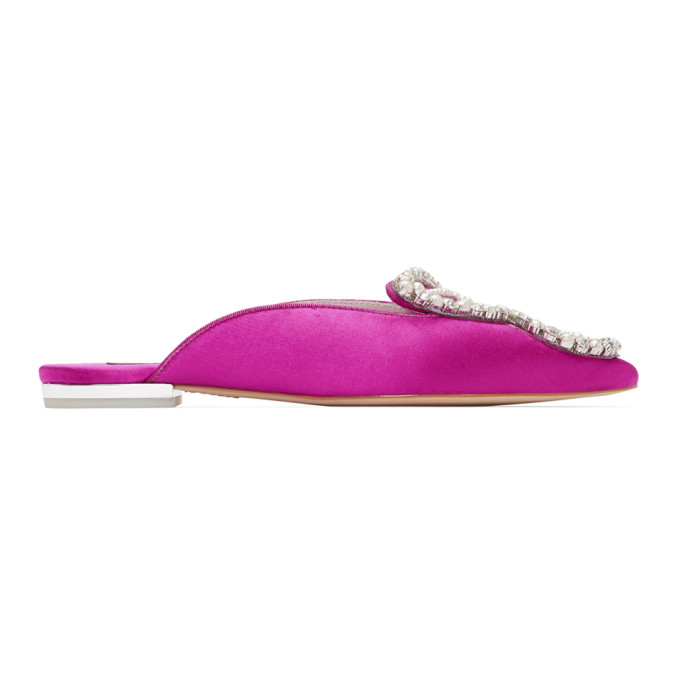 Sophia Webster Pink Satin Bibi Butterfly Pearl Slippers