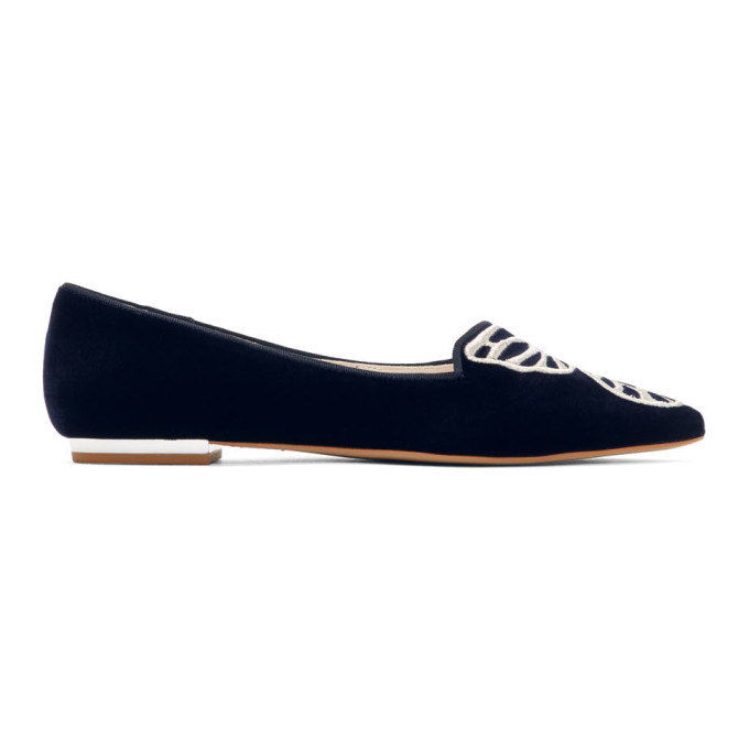 Sophia Webster Navy Velvet Bibi Ballerina Flats