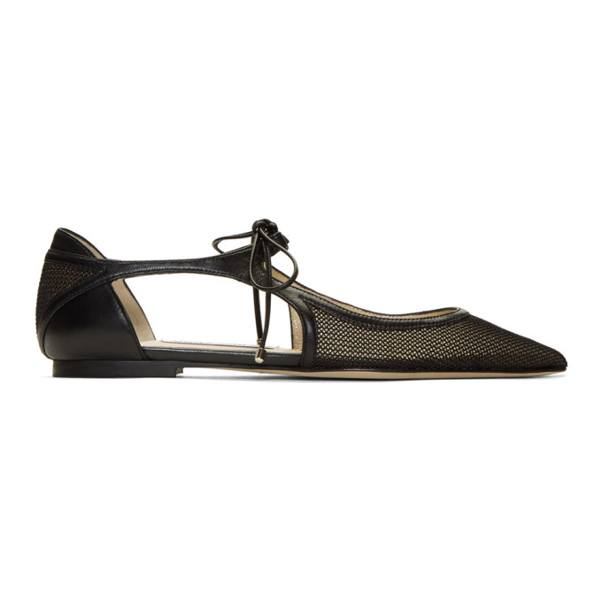 Jimmy Choo Black Mesh & Leather Vanessa Flats