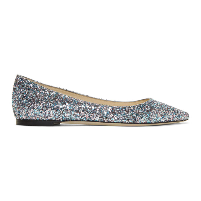Jimmy Choo Blue & Pink Glitter Romy Flats