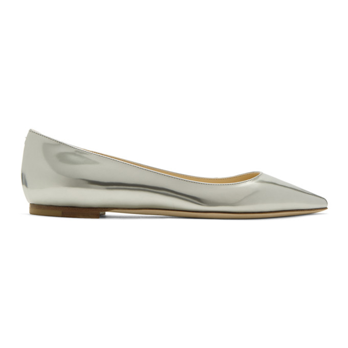 Jimmy Choo Silver Mirrored Romy Ballerina Flats