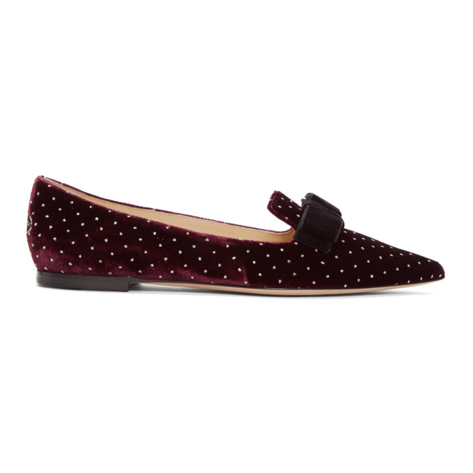 Jimmy Choo Red & Silver Velvet Spotted Loafers
