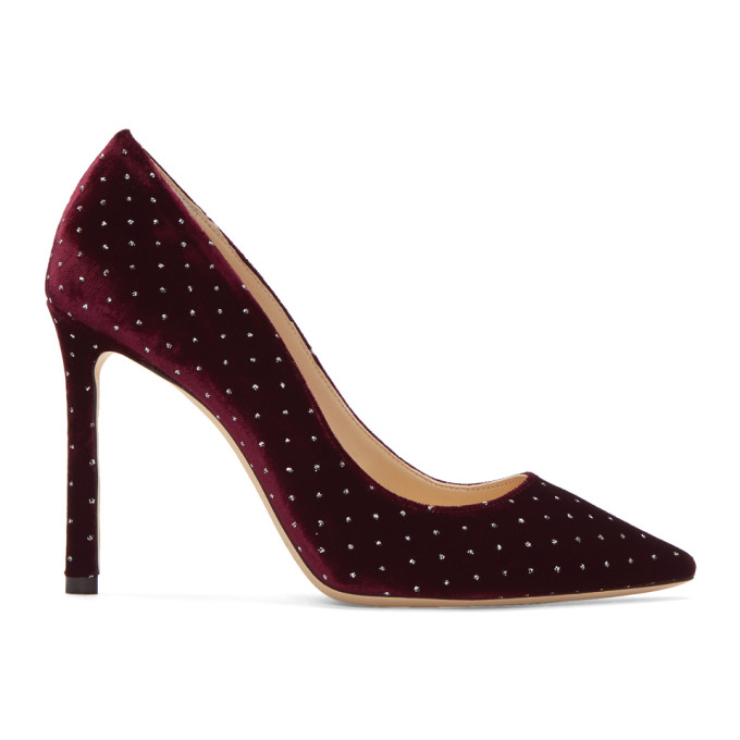 Jimmy Choo Burgundy Spotted Romy 100 Heels