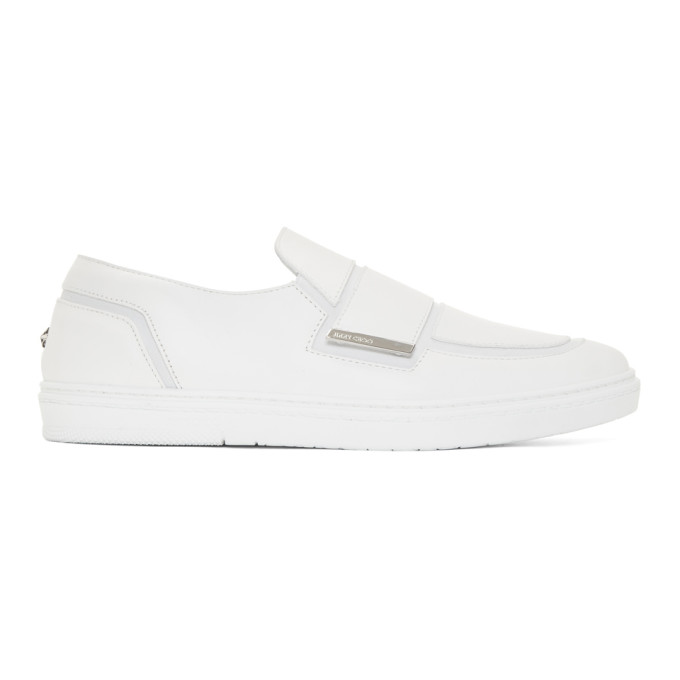 Jimmy Choo White Leather Guy Slip-On Sneakers
