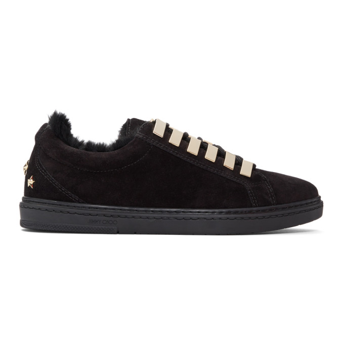 Jimmy Choo Black Suede & Fur Cash Sneakers
