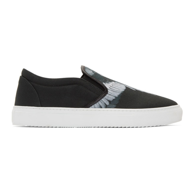 Marcelo Burlon County of Milan Black & Grey Wing Slip-On Sneakers