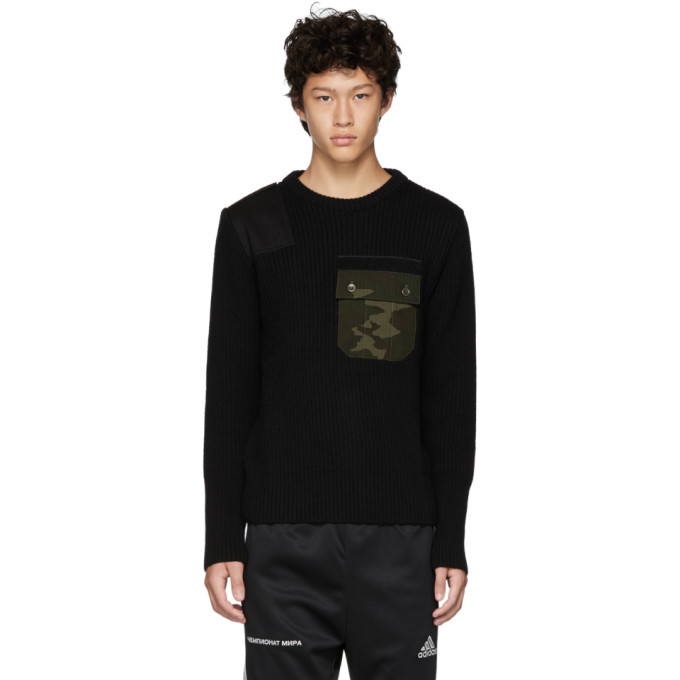 GOSHA RUBCHINSKIY GOSHA RUBCHINSKIY BLACK CAMO POCKET KNIT SWEATER