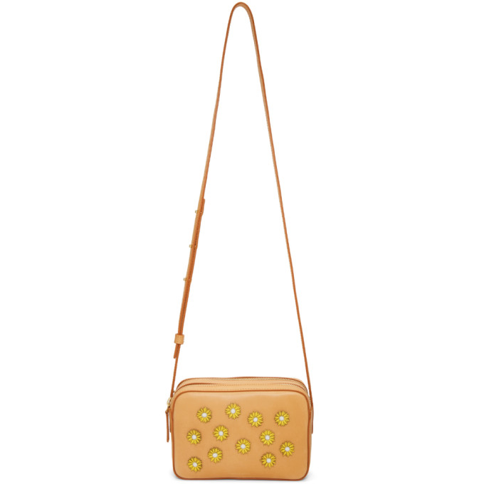Mansur Gavriel Tan Floral Embellished Double Zip Crossbody Bag
