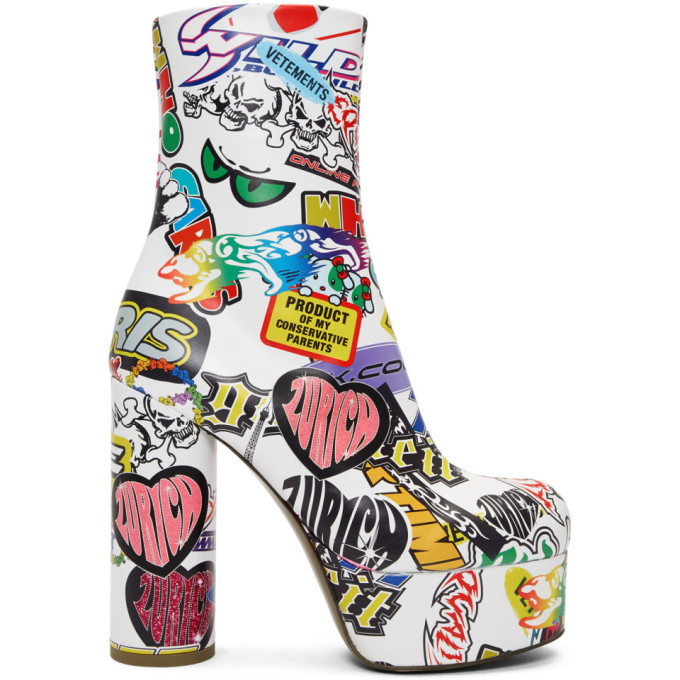 Vetements White Sticker Platform Boots