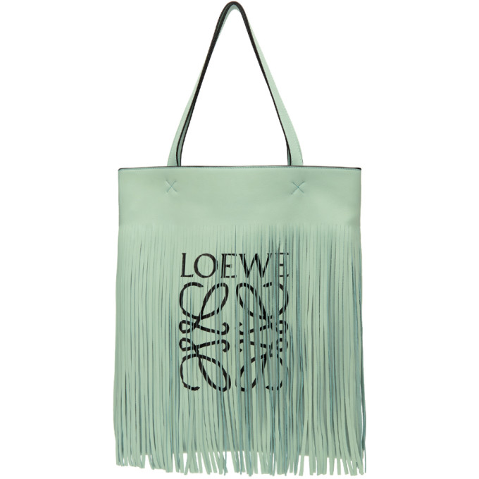 Loewe + Paula's Ibiza Fringed Printed Leather Tote In Light Sea