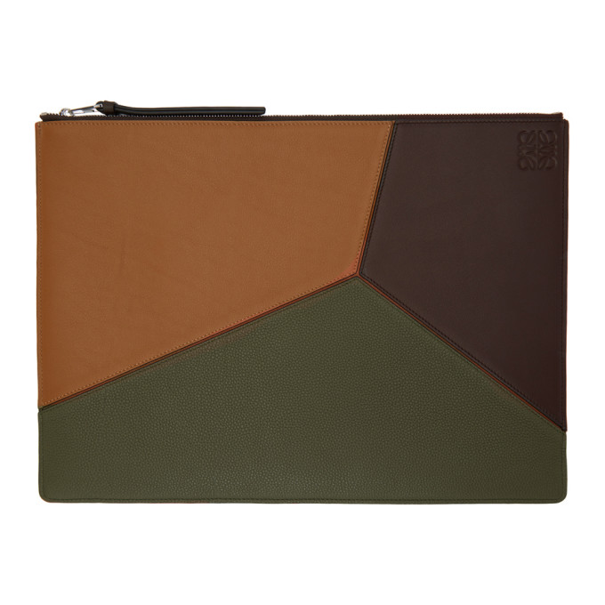 Loewe Khaki & Brown Large Puzzle Pouch