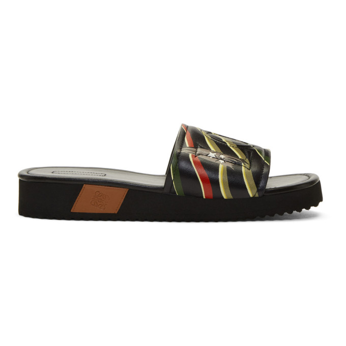 Loewe Black Paula Ibiza's Edition Leather Logo Slides