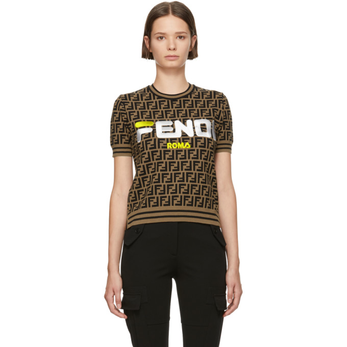 Click to view more detailed imagery on our partner's website Fendi Sport Logo Short Sleeve Sweater In F159p Brown