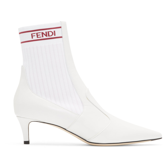 Fendi White Kitten Heel Sock Boots