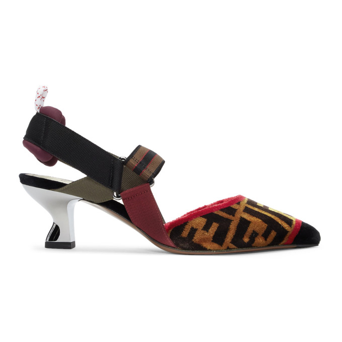Fendi Multicolor Velvet 'Forever Fendi' Slingback Heels