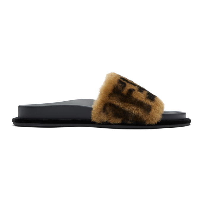 Fendi Black & Beige Shearling 'Forever Fendi' Slides