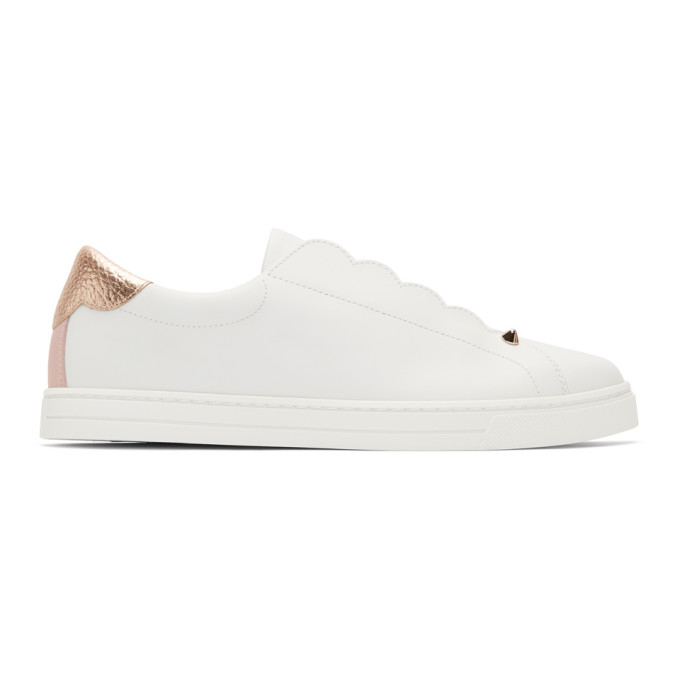 FENDI FENDI WHITE KNIT LOGO SCALLOP SNEAKERS