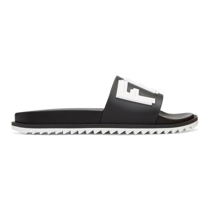 Fendi Black & White Rubber 'Fendi Vocabulary' Sandals